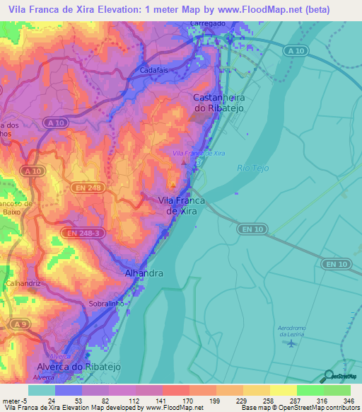 Vila Franca de Xira,Portugal Elevation Map