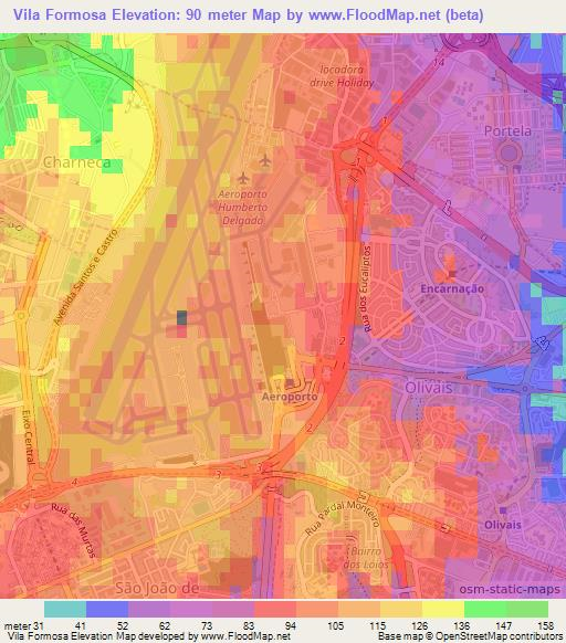 Vila Formosa,Portugal Elevation Map