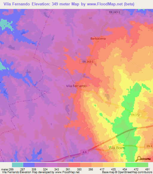 Vila Fernando,Portugal Elevation Map