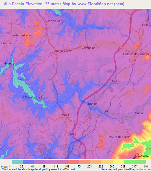 Vila Facaia,Portugal Elevation Map