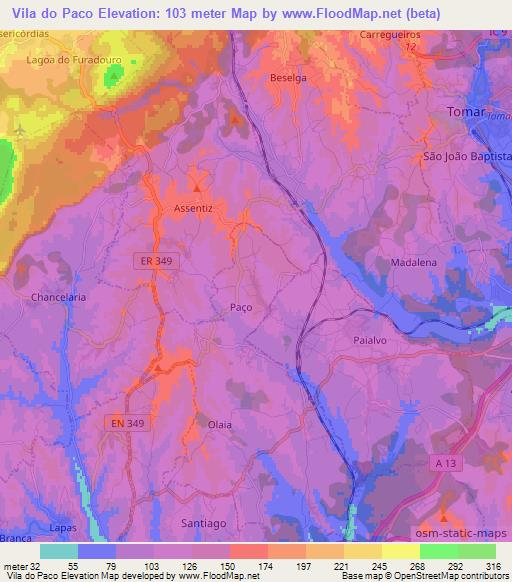Vila do Paco,Portugal Elevation Map