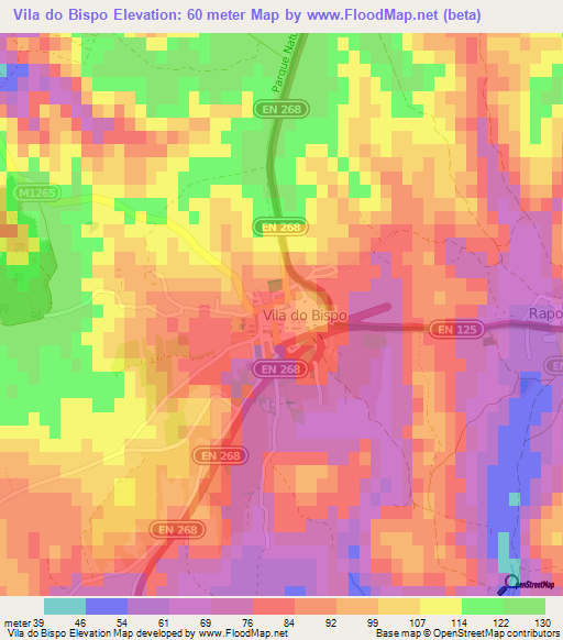 Vila do Bispo,Portugal Elevation Map