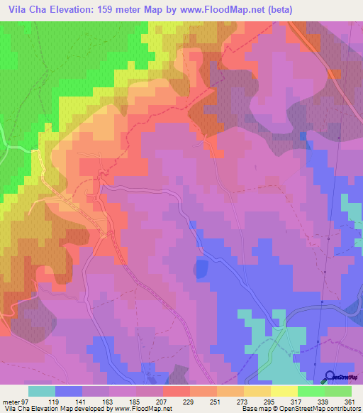 Vila Cha,Portugal Elevation Map