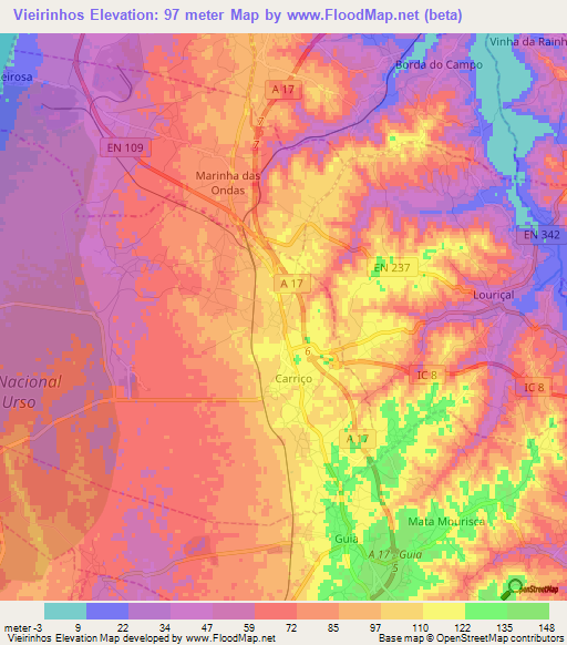 Vieirinhos,Portugal Elevation Map