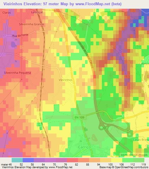 Vieirinhos,Portugal Elevation Map