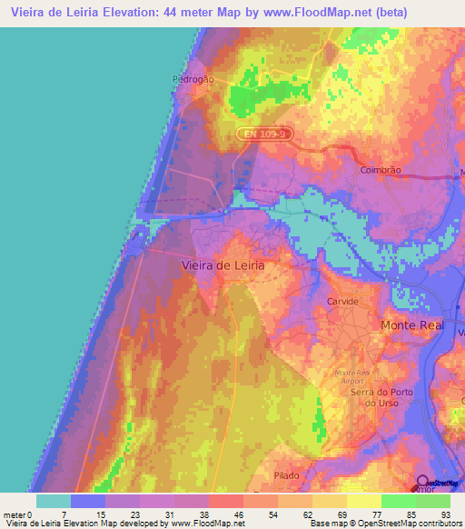 Vieira de Leiria,Portugal Elevation Map