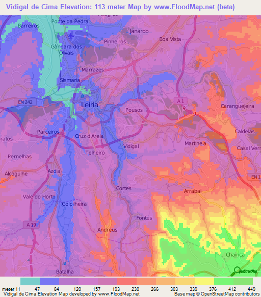 Vidigal de Cima,Portugal Elevation Map
