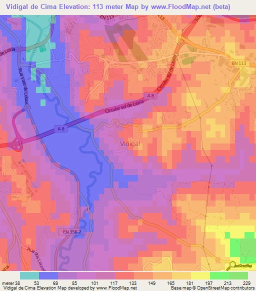 Vidigal de Cima,Portugal Elevation Map