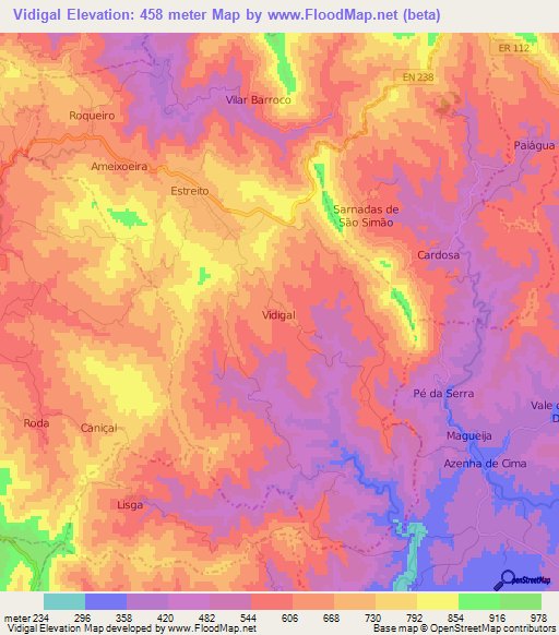 Vidigal,Portugal Elevation Map