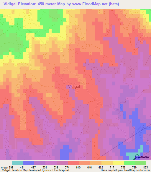 Vidigal,Portugal Elevation Map