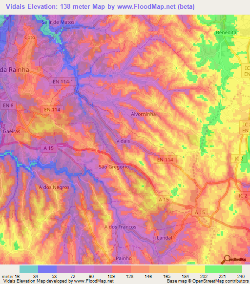 Vidais,Portugal Elevation Map