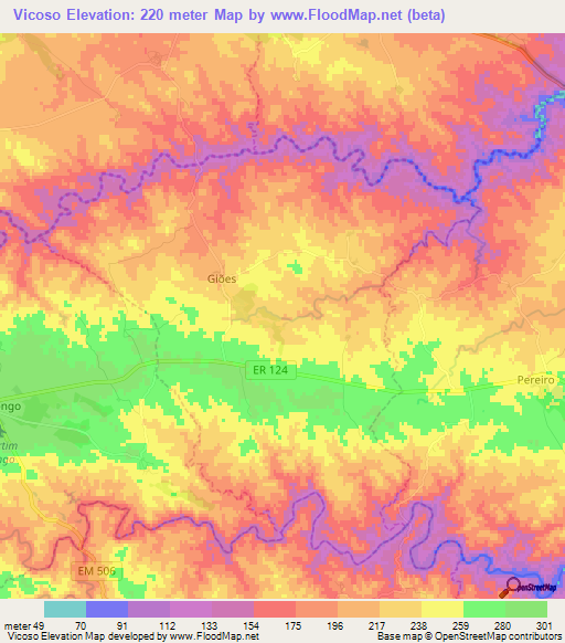 Vicoso,Portugal Elevation Map