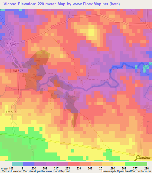 Vicoso,Portugal Elevation Map