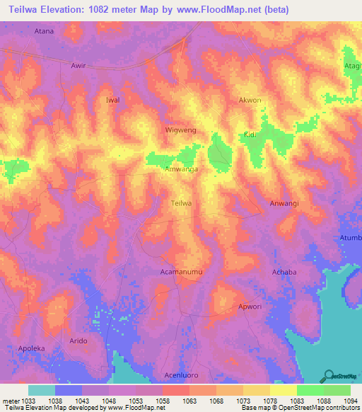 Teilwa,Uganda Elevation Map