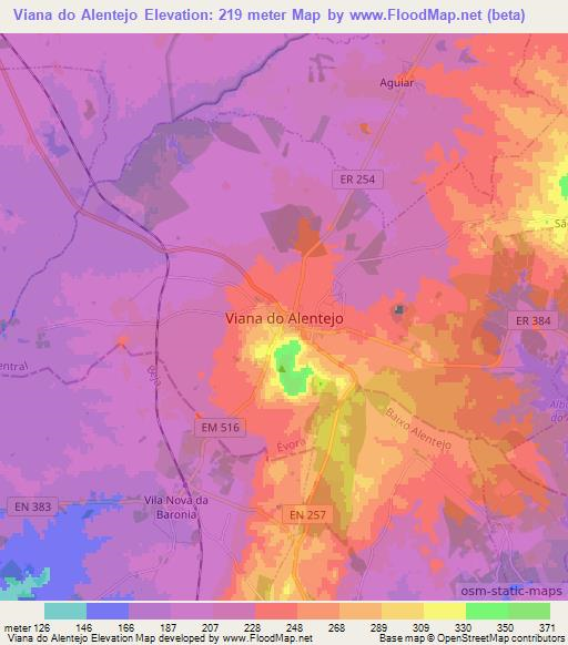 Viana do Alentejo,Portugal Elevation Map