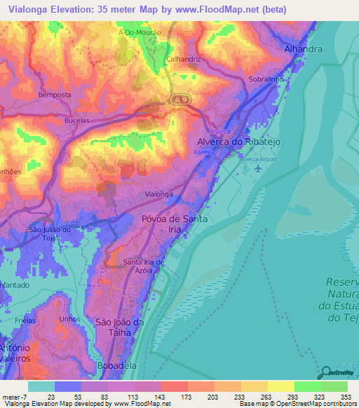 Vialonga,Portugal Elevation Map