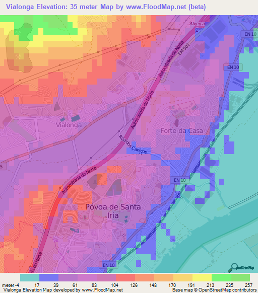 Vialonga,Portugal Elevation Map