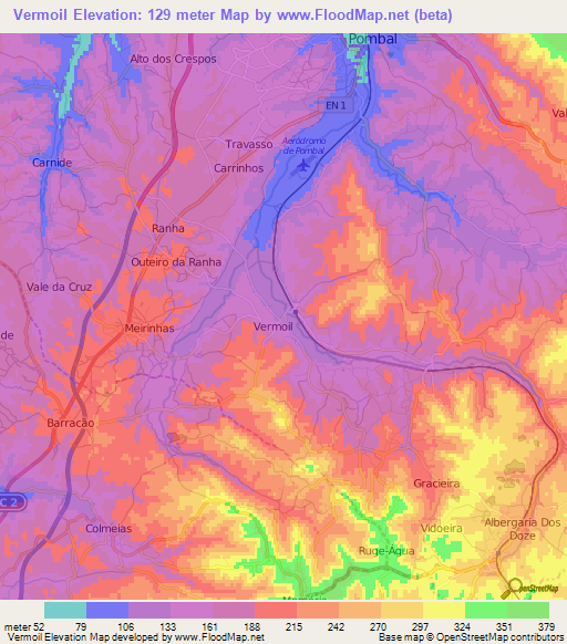 Vermoil,Portugal Elevation Map