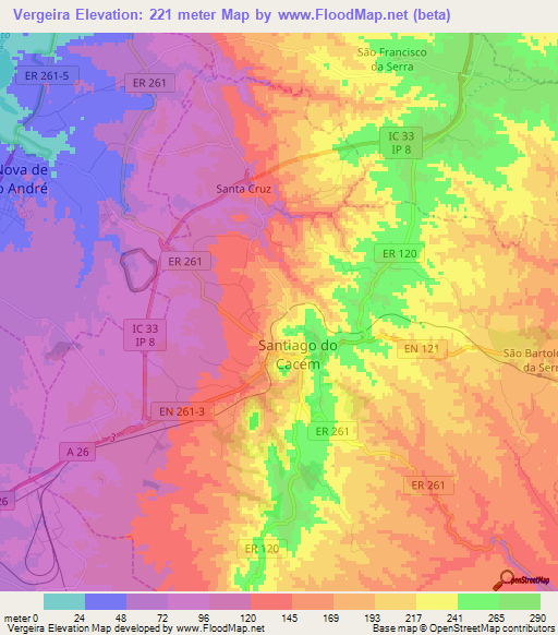 Vergeira,Portugal Elevation Map