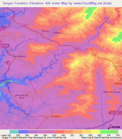 Vergao Fundeiro,Portugal Elevation Map