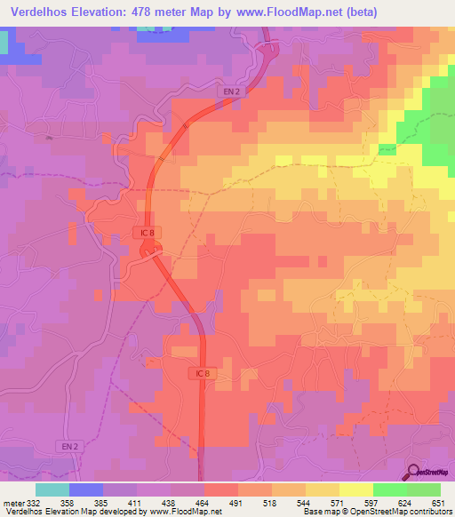 Verdelhos,Portugal Elevation Map