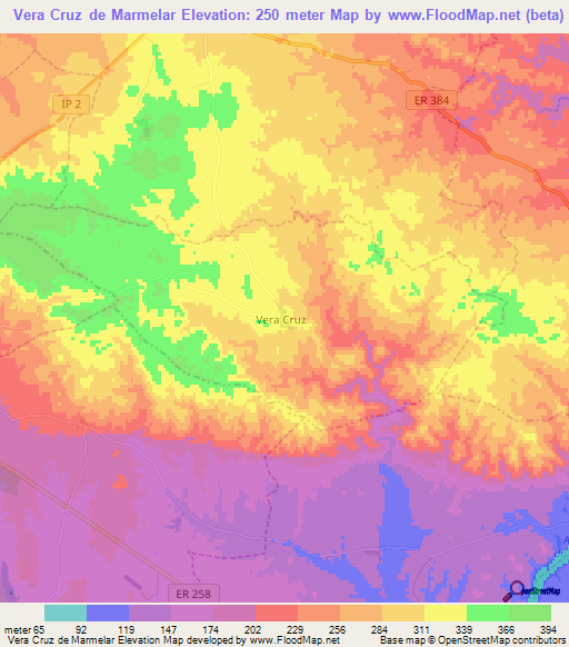 Vera Cruz de Marmelar,Portugal Elevation Map
