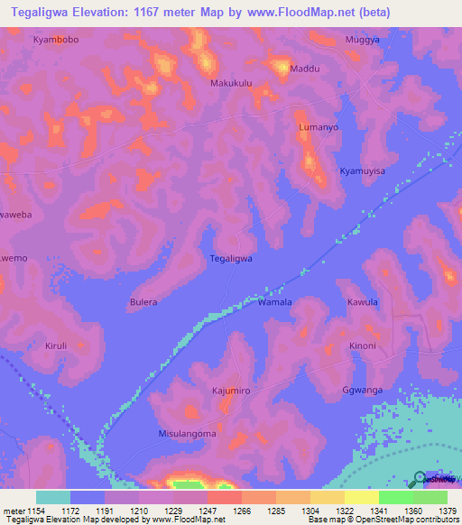 Tegaligwa,Uganda Elevation Map