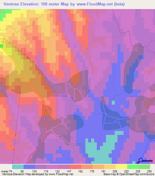 Ventosa,Portugal Elevation Map