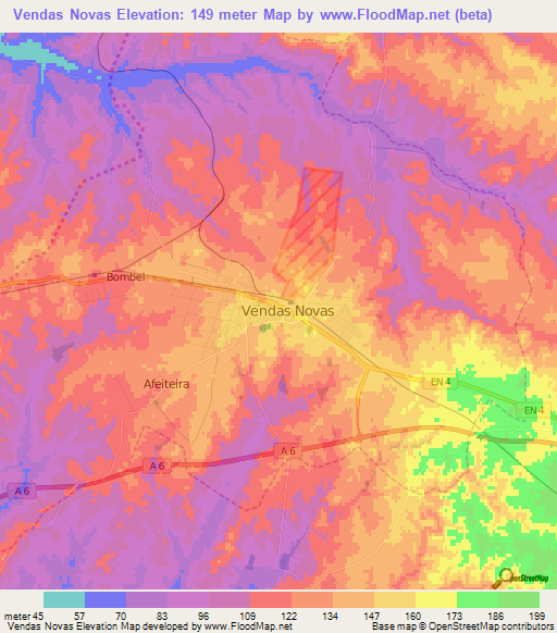 Vendas Novas,Portugal Elevation Map