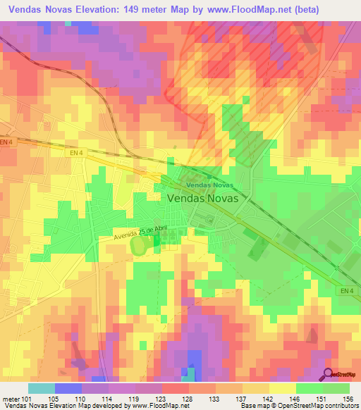 Vendas Novas,Portugal Elevation Map