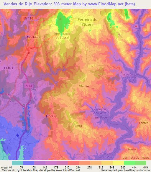 Vendas do Rijo,Portugal Elevation Map