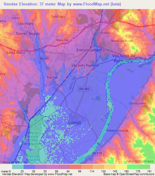 Vendas,Portugal Elevation Map