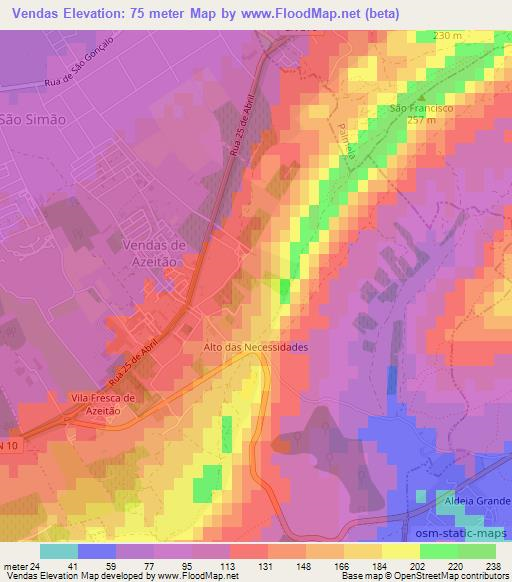 Vendas,Portugal Elevation Map