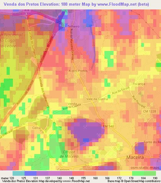 Venda dos Pretos,Portugal Elevation Map