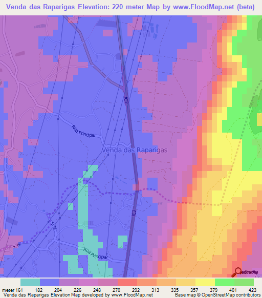 Venda das Raparigas,Portugal Elevation Map