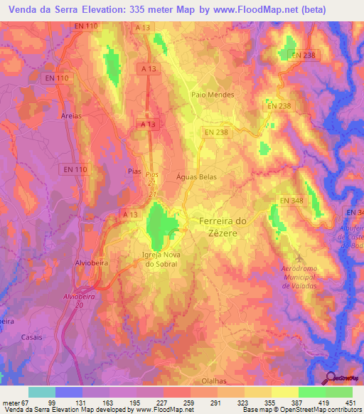 Venda da Serra,Portugal Elevation Map