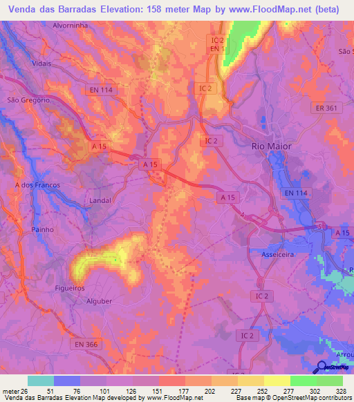 Venda das Barradas,Portugal Elevation Map