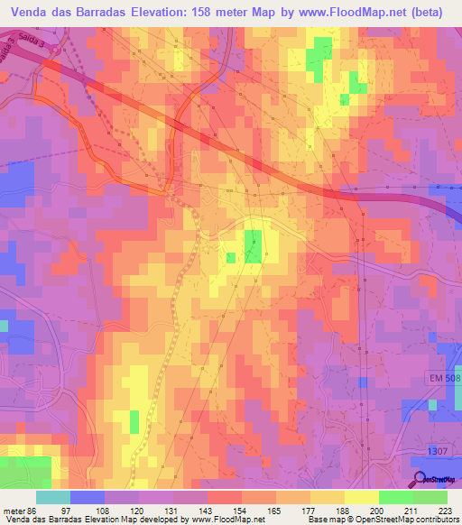 Venda das Barradas,Portugal Elevation Map