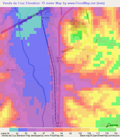 Venda da Cruz,Portugal Elevation Map