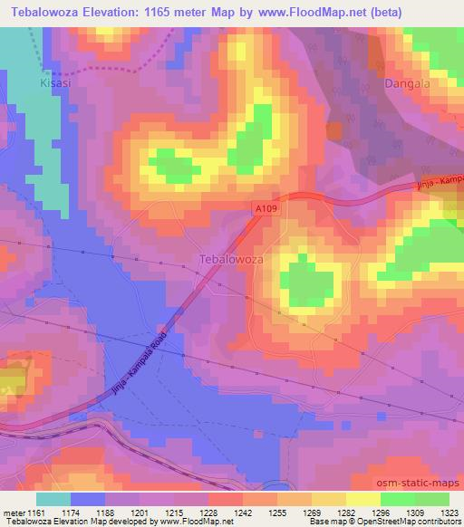 Tebalowoza,Uganda Elevation Map
