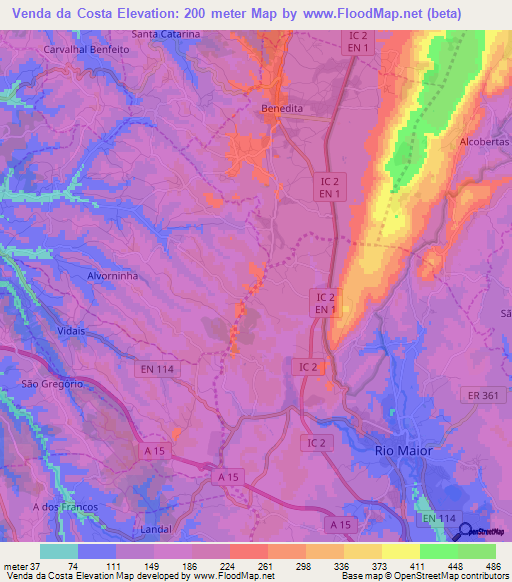 Venda da Costa,Portugal Elevation Map