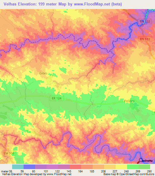 Velhas,Portugal Elevation Map