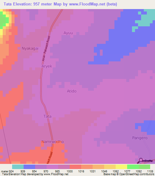 Tata,Uganda Elevation Map