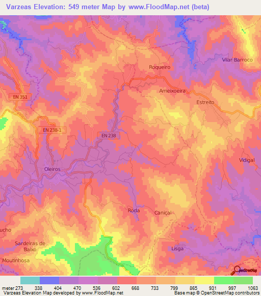 Varzeas,Portugal Elevation Map