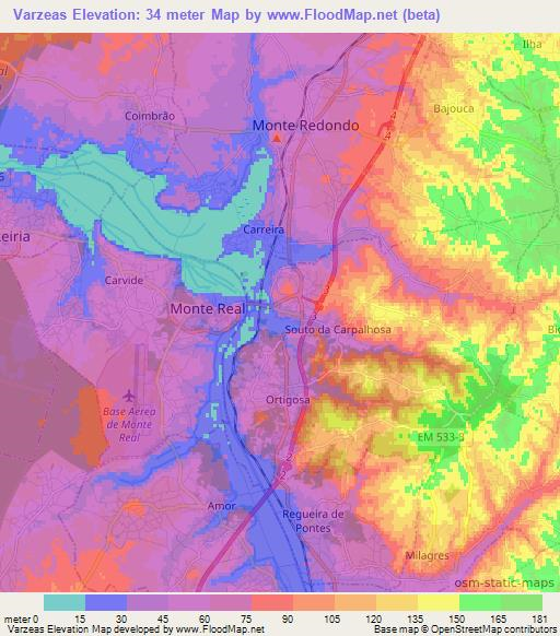 Varzeas,Portugal Elevation Map
