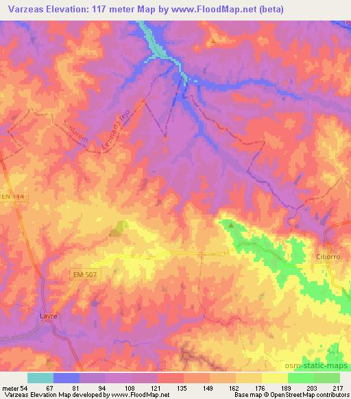 Varzeas,Portugal Elevation Map