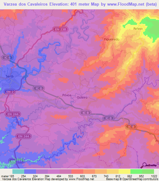 Varzea dos Cavaleiros,Portugal Elevation Map