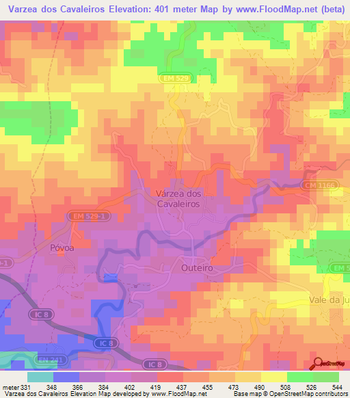 Varzea dos Cavaleiros,Portugal Elevation Map