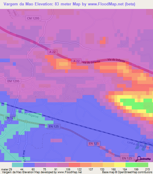 Vargem da Mao,Portugal Elevation Map