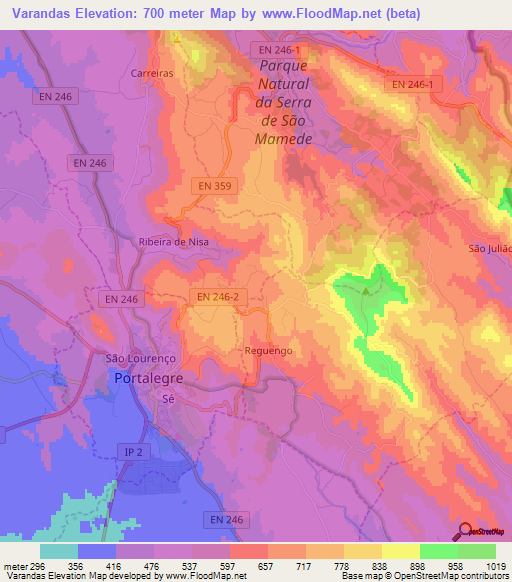 Varandas,Portugal Elevation Map
